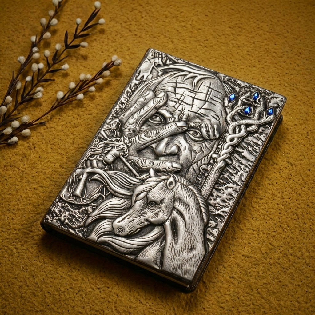 3D EMBOSSED LEATHER COVERED TRAVELLERS JOURNAL - MAGICIAN SILVER - A5 SIZE