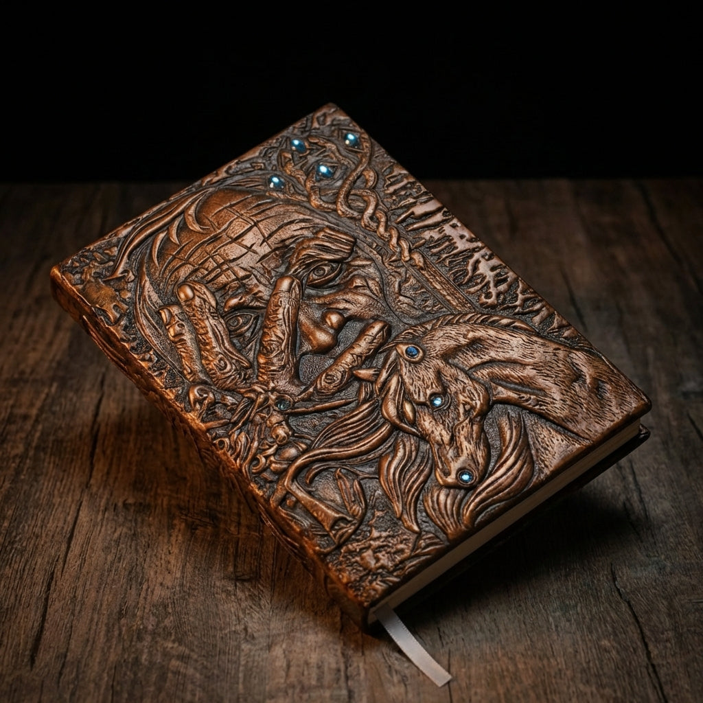 3D EMBOSSED LEATHER COVERED TRAVELLERS JOURNAL - MAGICIAN - A5 SIZE
