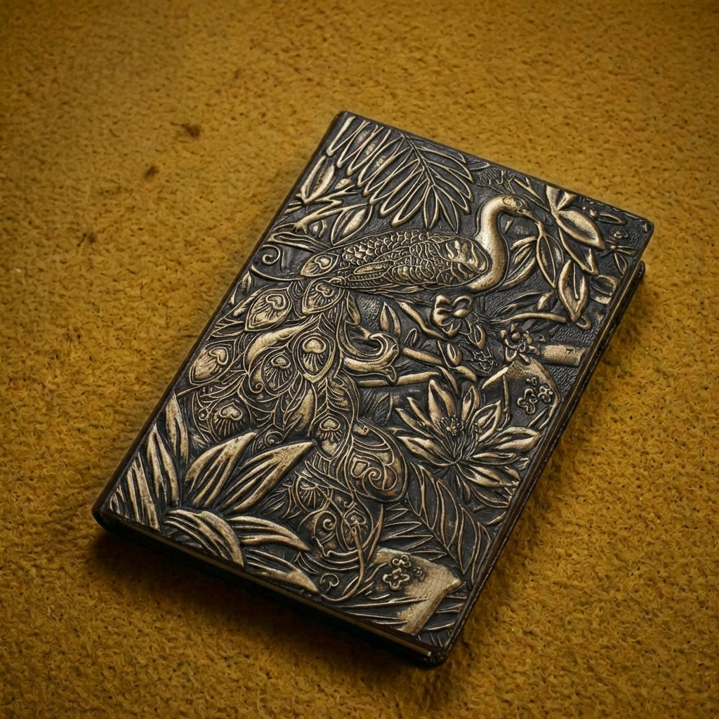 3D EMBOSSED LEATHER COVERED TRAVELLERS JOURNAL - PEACOCK BRONZE - A5 SIZE