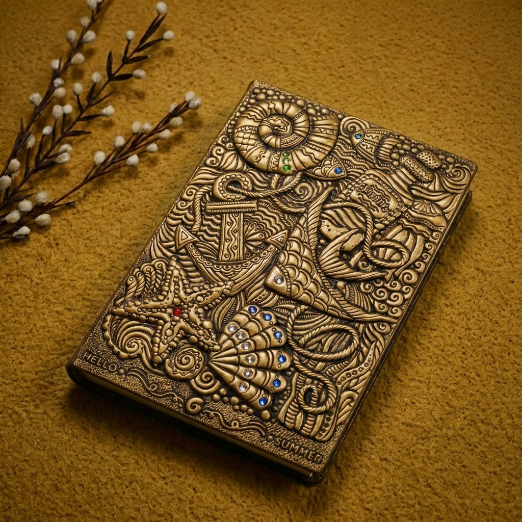 3D EMBOSSED LEATHER COVERED TRAVELLERS JOURNAL - UNDERWATER BRONZE - A5 SIZE