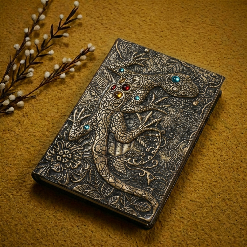3D EMBOSSED LEATHER COVERED TRAVELLERS JOURNAL - DRAGON BRONZE - A5 SIZE