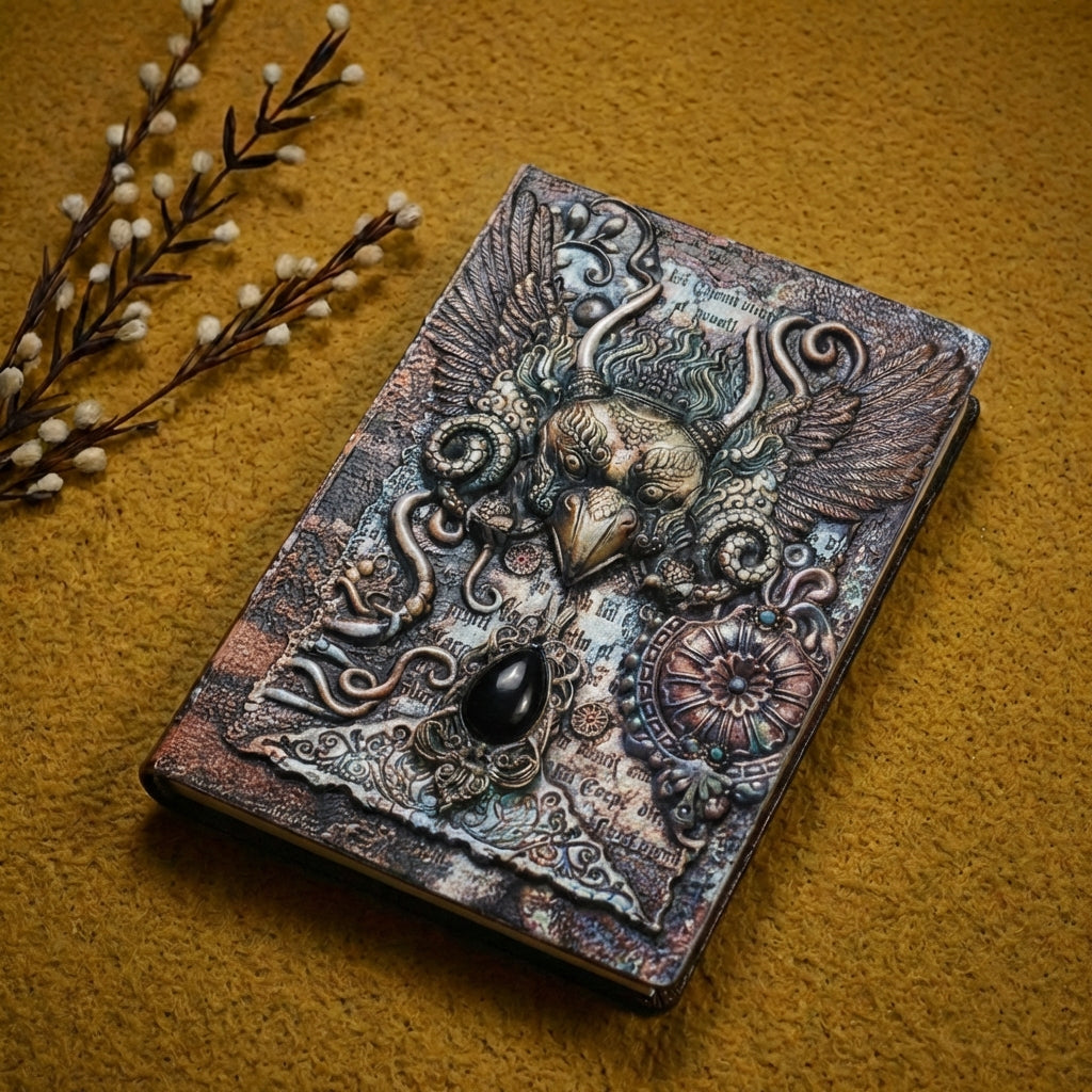 3D EMBOSSED LEATHER COVERED TRAVELLERS JOURNAL - VULTURE  MULTI-COLOR - A5 SIZE