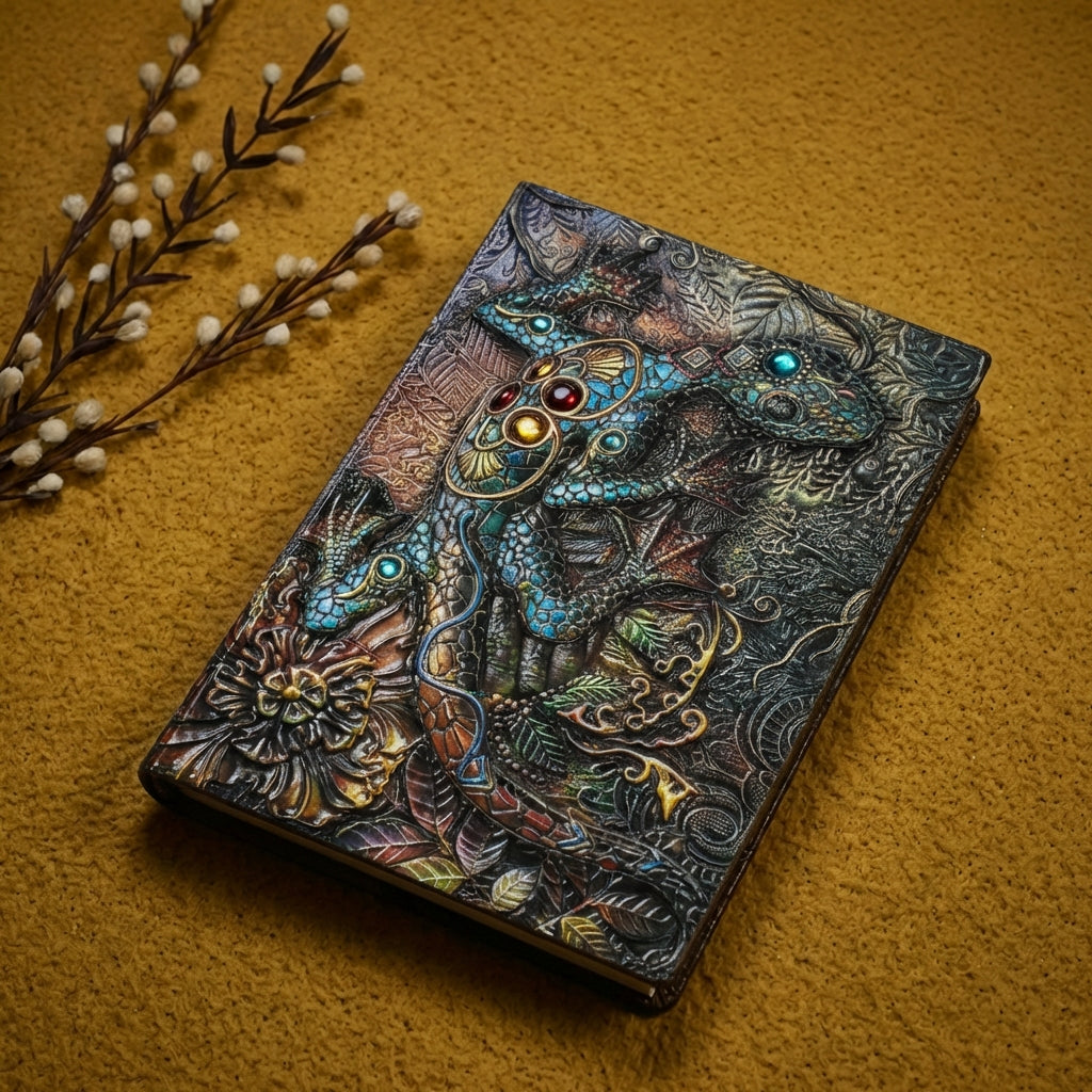 3D EMBOSSED LEATHER COVERED TRAVELLERS JOURNAL - DRAGON MULTI-COLOR - A5 SIZE