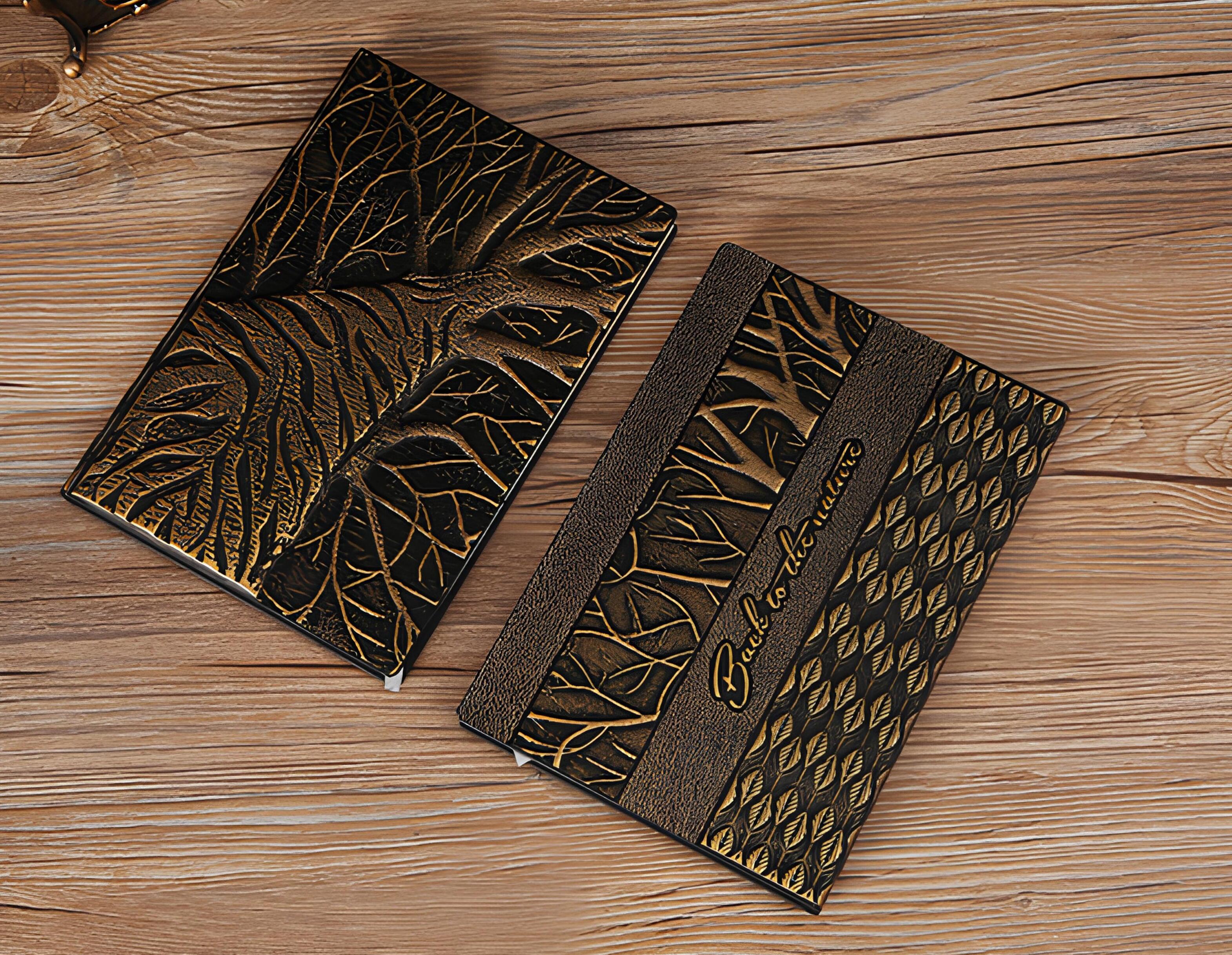 3D EMBOSSED LEATHER COVERED TRAVELLERS JOURNAL - SEQUOIA BRONZE - A5 SIZE alt