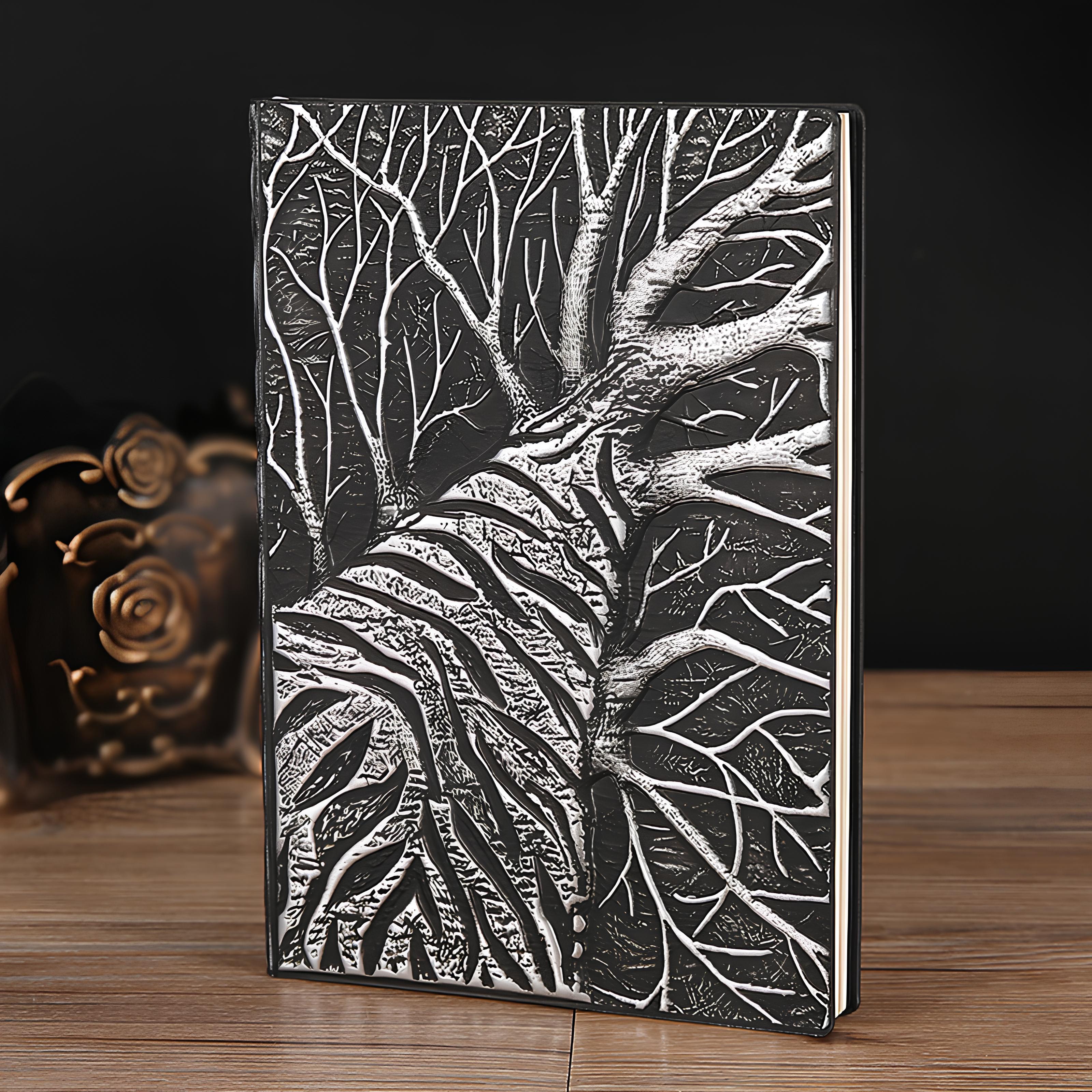 3D EMBOSSED LEATHER COVERED TRAVELLERS JOURNAL - SEQUOIA SILVER - A5 SIZE
