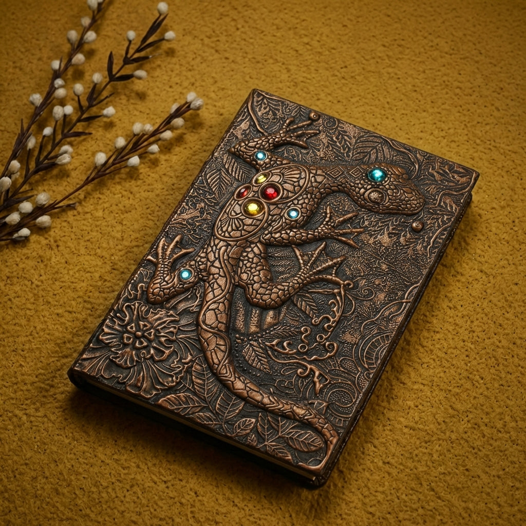 3D EMBOSSED LEATHER COVERED TRAVELLERS JOURNAL - DRAGON RED - A5 SIZE