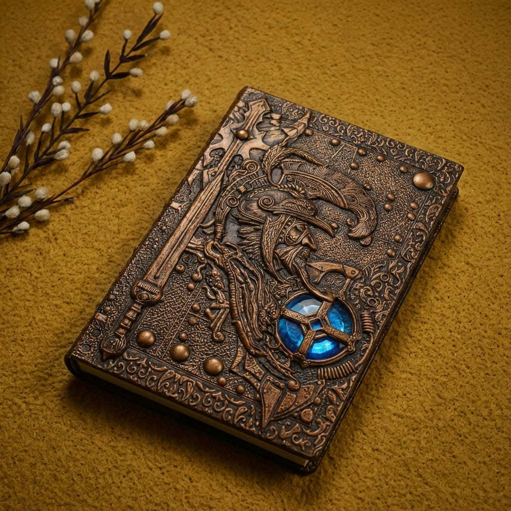 3D EMBOSSED LEATHER COVERED TRAVELLERS JOURNAL - GOD OF WAR - RED - A5 SIZE