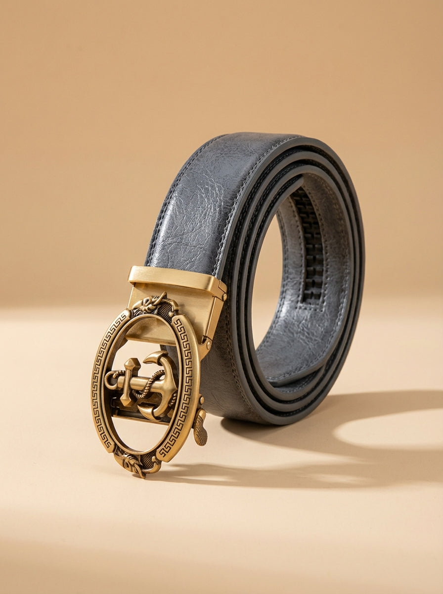 VEGETABLE TANNED 100% LEATHER BELT WITH BRONZE BUCKLE - ANCHOR