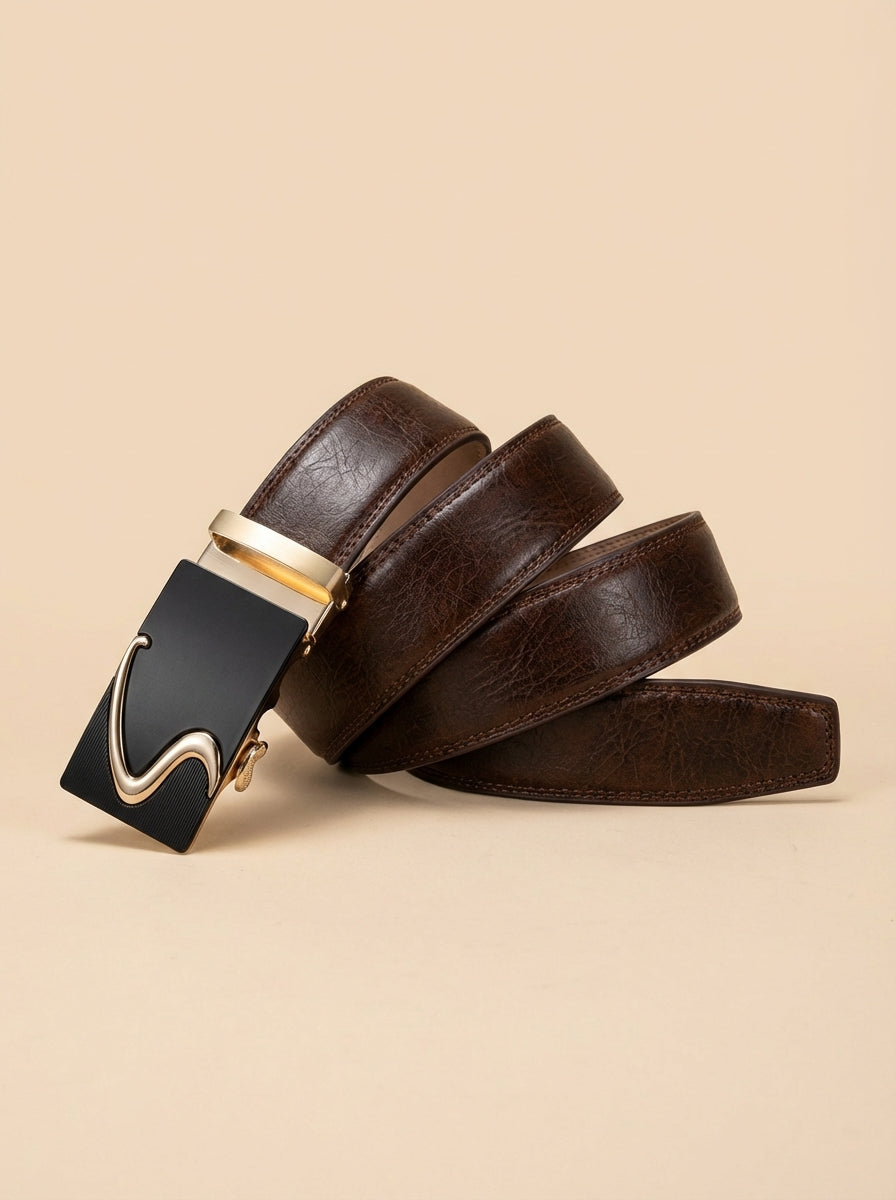 VEGETABLE TANNED 100% LEATHER BELT WITH GEOMETRIC BUCKLE - 609