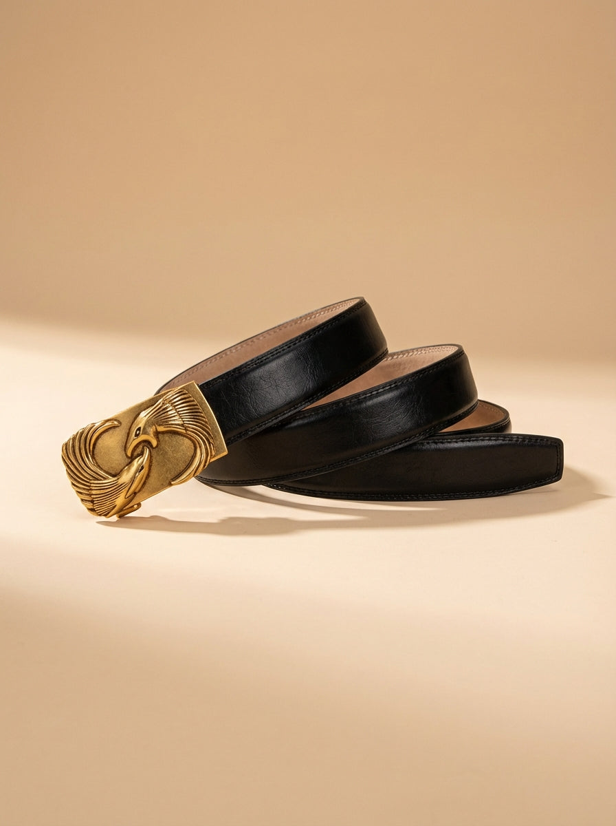 VEGETABLE TANNED 100% LEATHER BELT WITH BRONZE BUCKLE - EAGLE