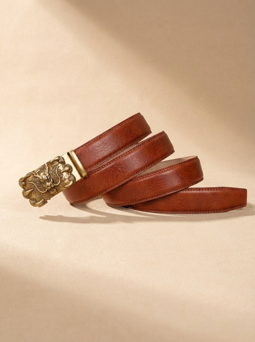 VEGETABLE TANNED 100% LEATHER BELT WITH BRONZE BUCKLE - CLAW