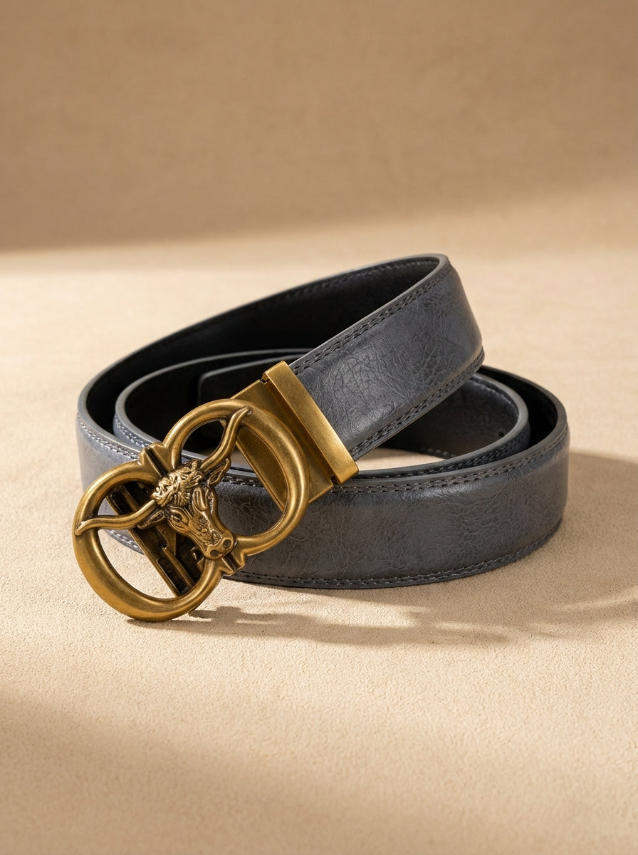 VEGETABLE TANNED 100% LEATHER BELT WITH BRONZE BUCKLE - BULL
