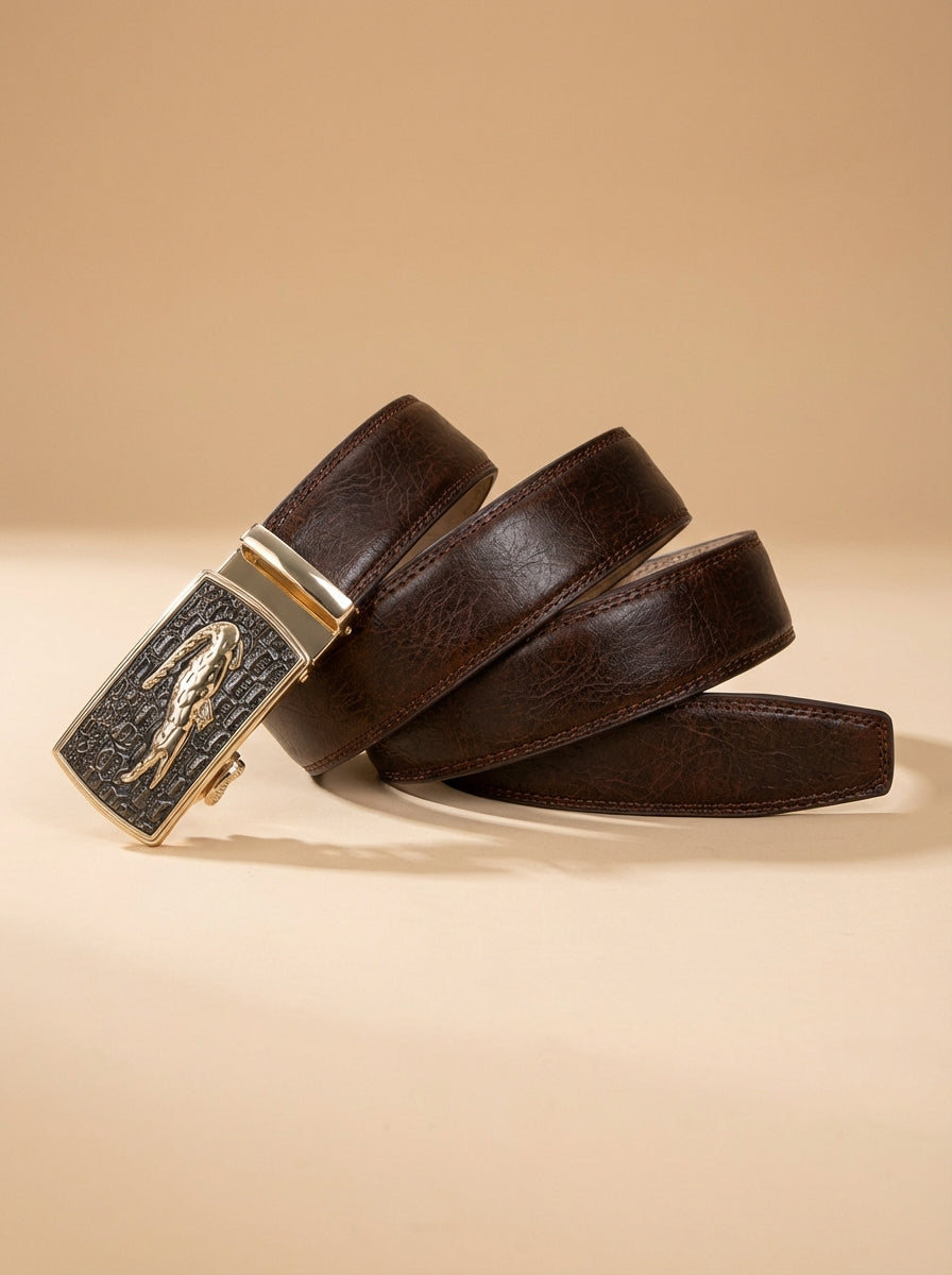 VEGETABLE TANNED 100% LEATHER BELT WITH CHROME PLATED BUCKLE - 001-012_GOL