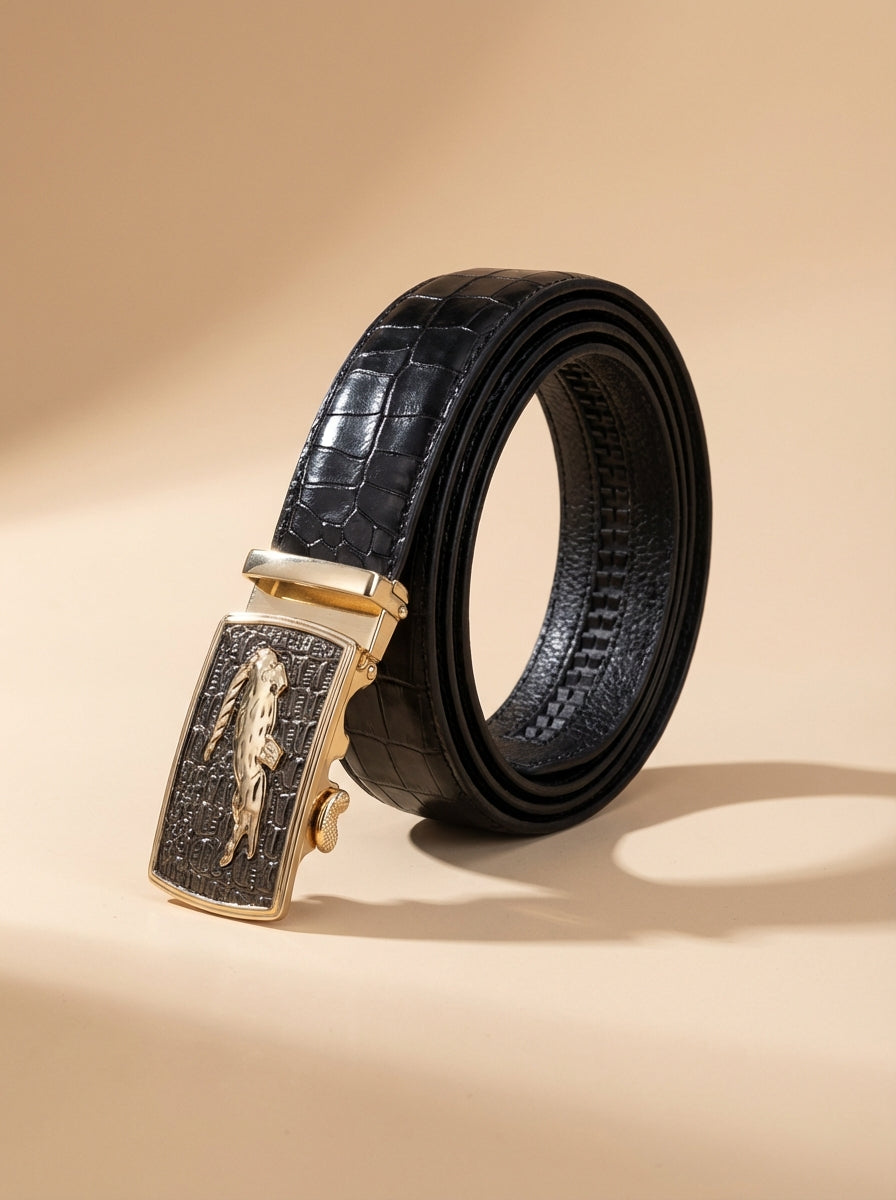TORTOISE CRACK VEGETABLE TANNED 100% LEATHER BELT WITH CHROME PLATED BUCKLE - 001-012_GOL