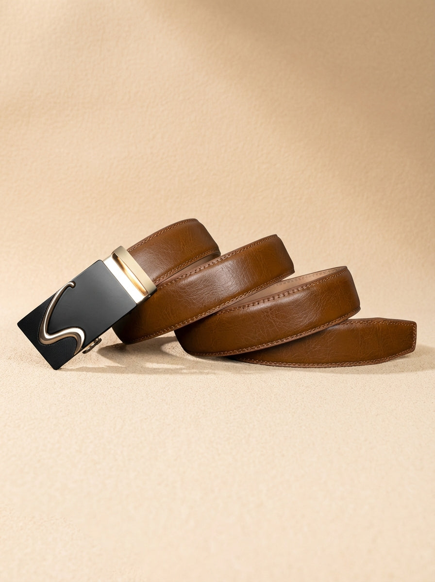 VEGETABLE TANNED 100% LEATHER BELT WITH GEOMETRIC BUCKLE - 609