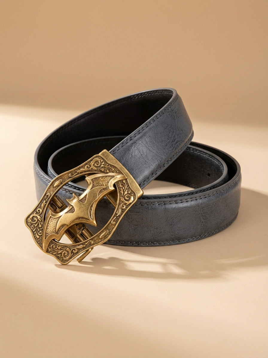 VEGETABLE TANNED 100% LEATHER BELT WITH BRONZE BUCKLE - BAT