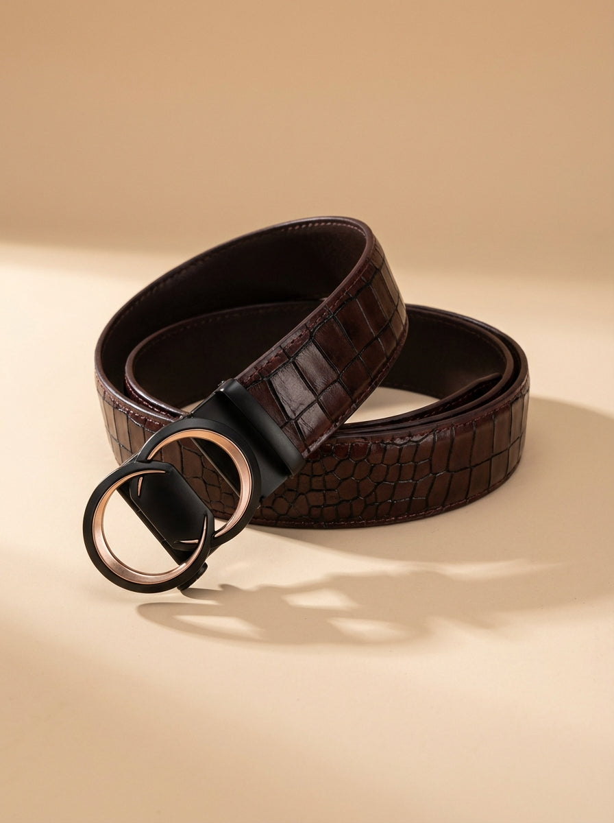 TORTOISE CRACK VEGETABLE TANNED 100% LEATHER BELT WITH CHROME PLATED BUCKLE - LY36-222882_GOL