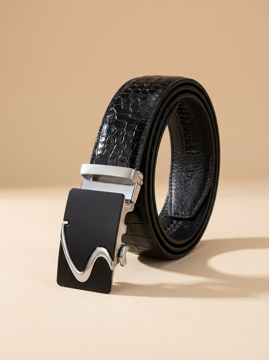 TORTOISE CRACK VEGETABLE TANNED 100% LEATHER BELT WITH GEOMETRIC BUCKLE -610