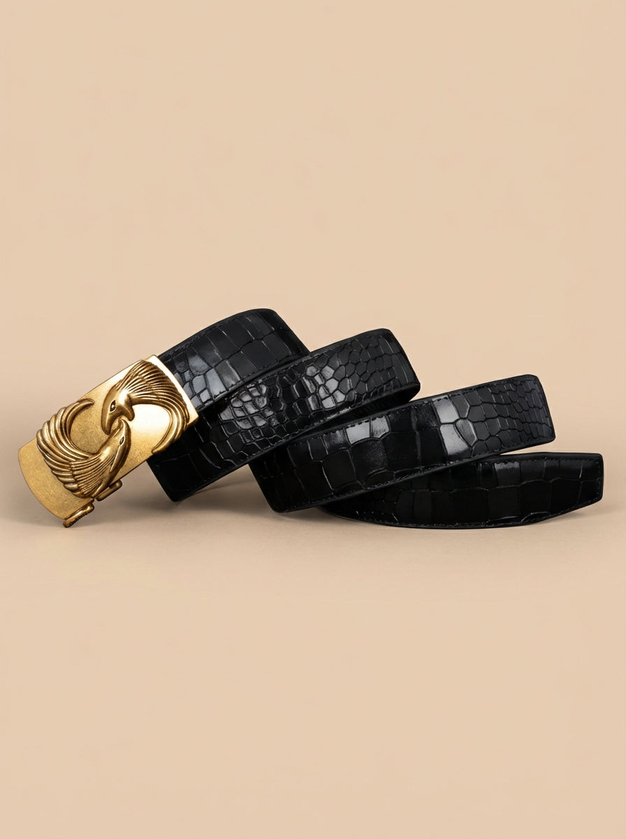 TORTOISE CRACK VEGETABLE TANNED 100% LEATHER BELT WITH BRONZE BUCKLE - EAGLE