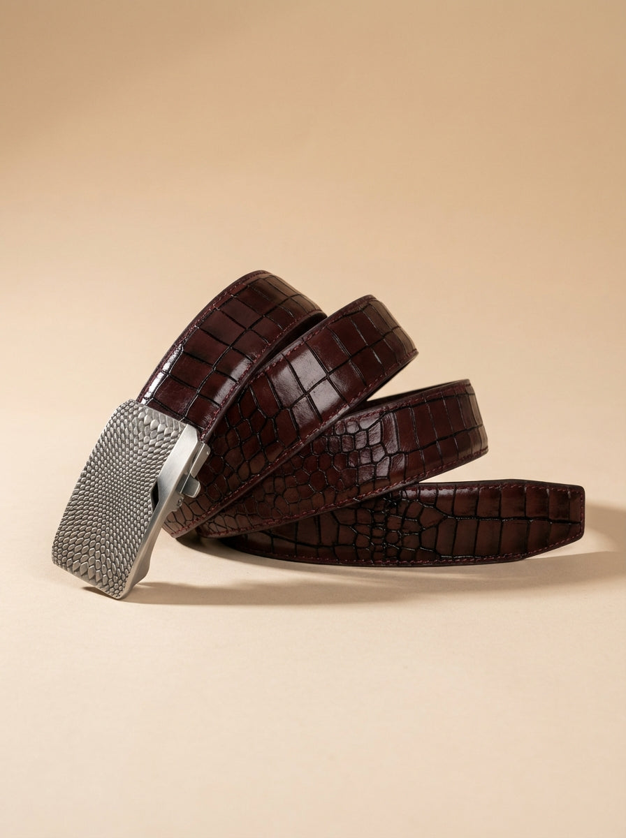 TORTOISE CRACK VEGETABLE TANNED 100% LEATHER BELT WITH CHROME PLATED BUCKLE - LY36-23165_SIL