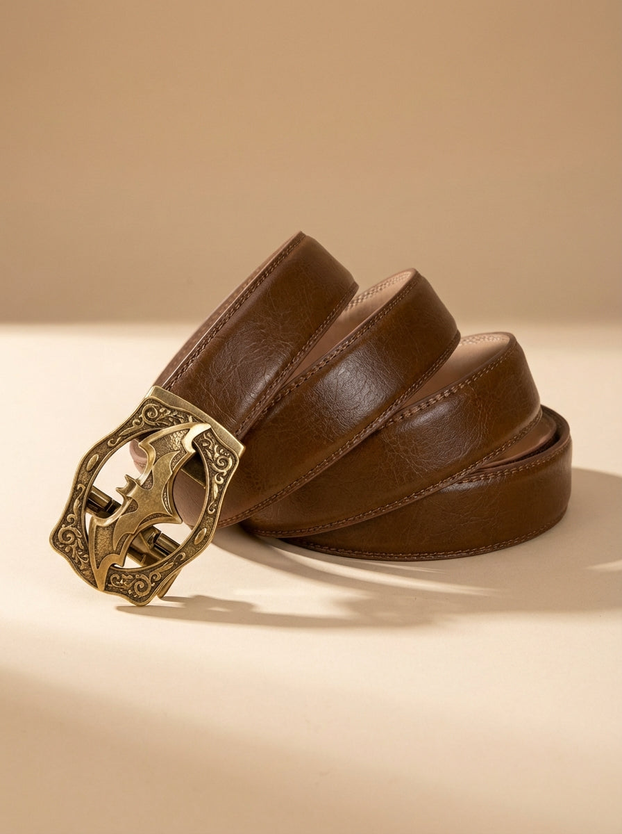 VEGETABLE TANNED 100% LEATHER BELT WITH BRONZE BUCKLE - BAT