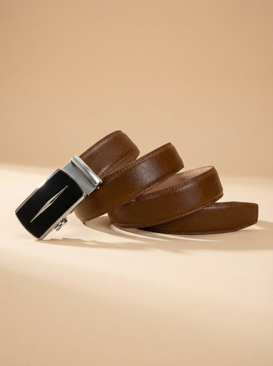 VEGETABLE TANNED 100% LEATHER BELT WITH GEOMETRIC BUCKLE - 625