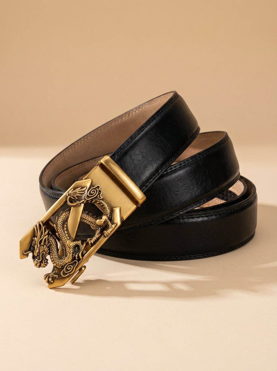 VEGETABLE TANNED 100% LEATHER BELT WITH BRONZE BUCKLE -DRAGON
