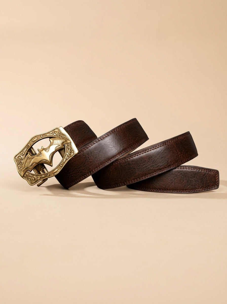 VEGETABLE TANNED 100% LEATHER BELT WITH BRONZE BUCKLE - BAT
