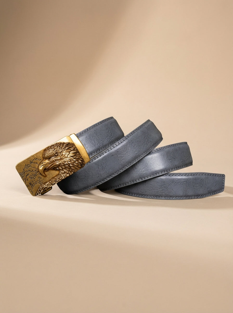 VEGETABLE TANNED 100% LEATHER BELT WITH BRONZE BUCKLE - EAGLE HEAD