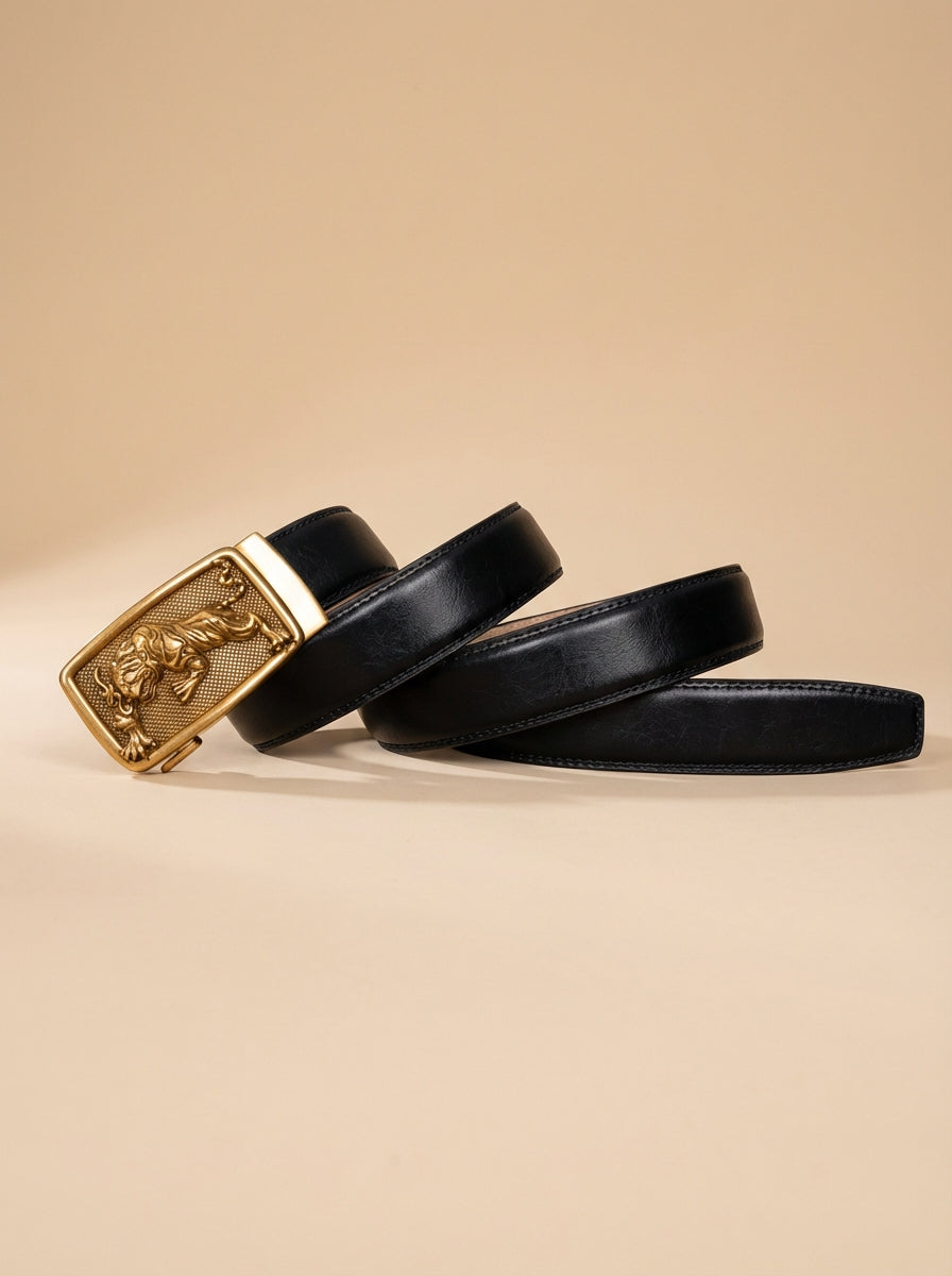 VEGETABLE TANNED 100% LEATHER BELT WITH BRONZE BUCKLE - TIGER