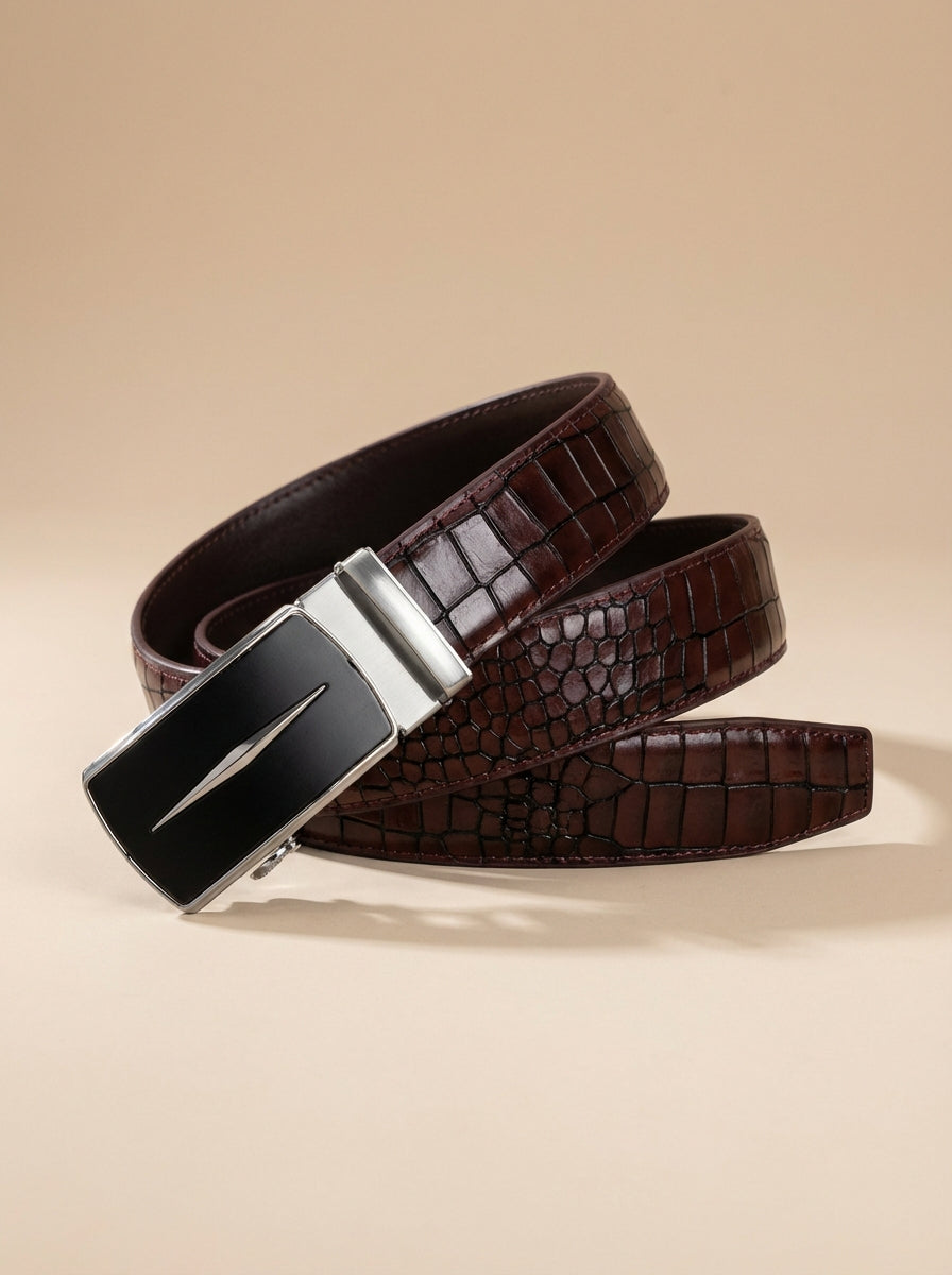TORTOISE CRACK VEGETABLE TANNED 100% LEATHER BELT WITH GEOMETRIC BUCKLE - 625