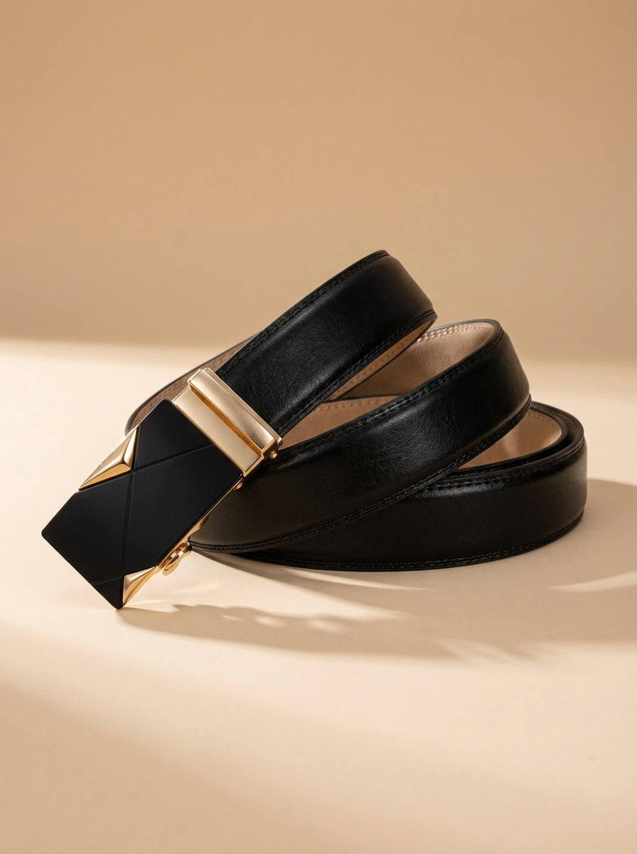 VEGETABLE TANNED 100% LEATHER BELT WITH GEOMETRIC BUCKLE - 619