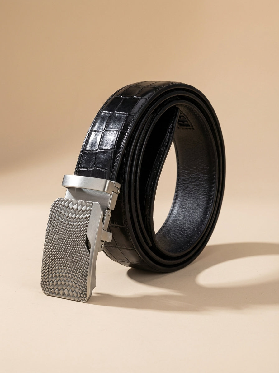 TORTOISE CRACK VEGETABLE TANNED 100% LEATHER BELT WITH CHROME PLATED BUCKLE - LY36-23165_SIL