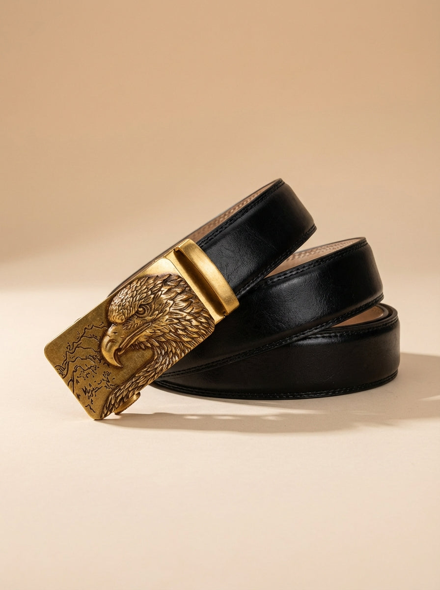 VEGETABLE TANNED 100% LEATHER BELT WITH BRONZE BUCKLE - EAGLE HEAD