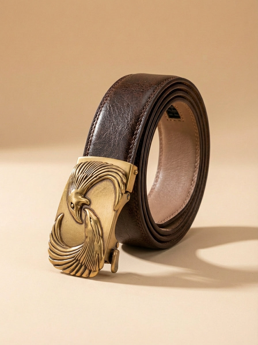 VEGETABLE TANNED 100% LEATHER BELT WITH BRONZE BUCKLE - EAGLE