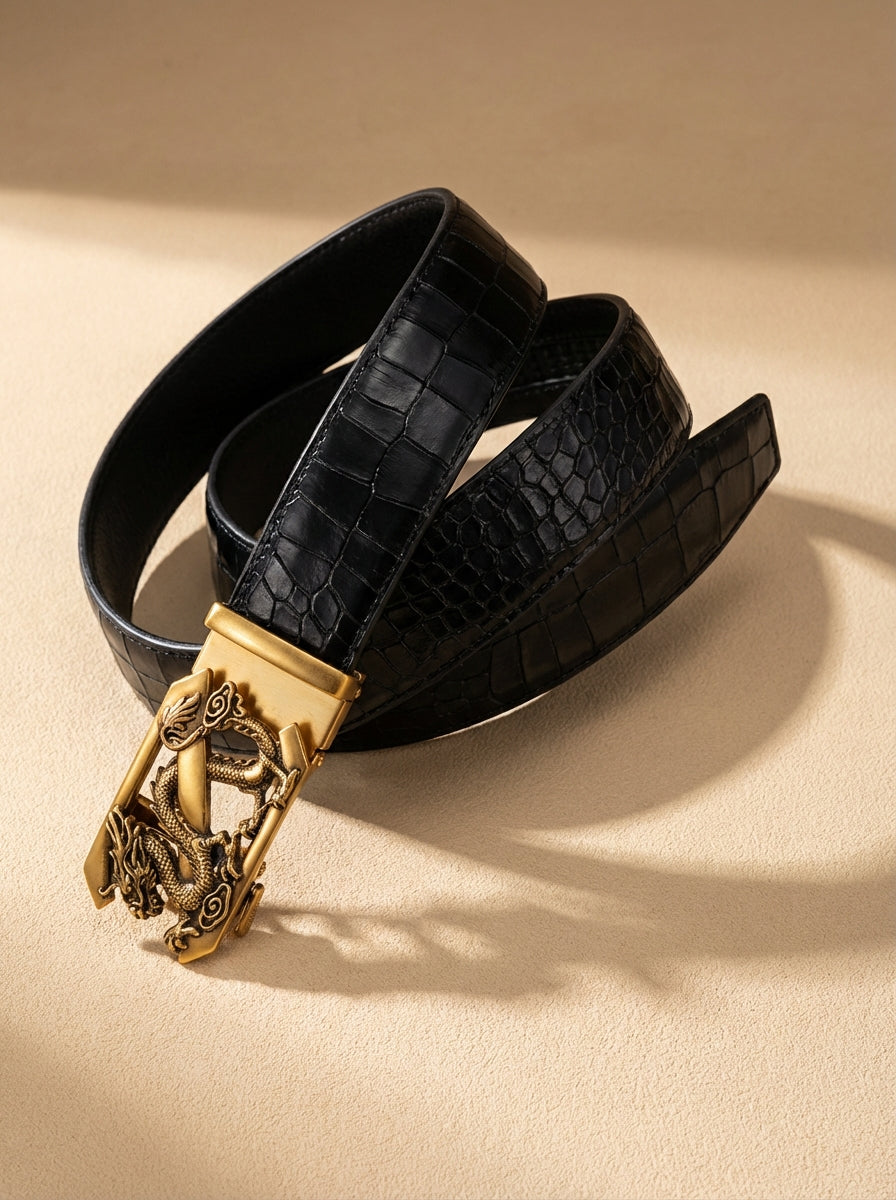 TORTOISE CRACK VEGETABLE TANNED 100% LEATHER BELT WITH BRONZE BUCKLE -DRAGON