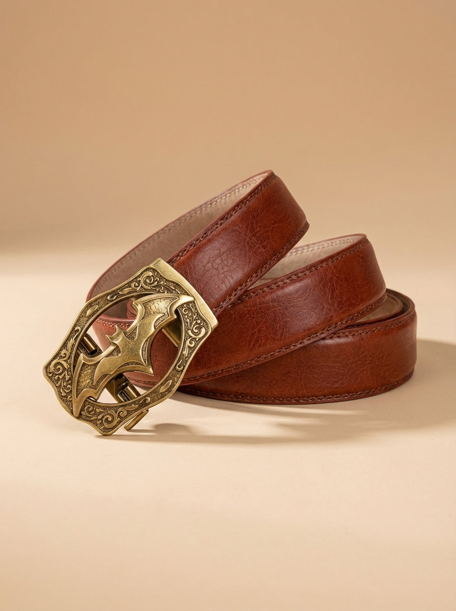 VEGETABLE TANNED 100% LEATHER BELT WITH BRONZE BUCKLE - BAT