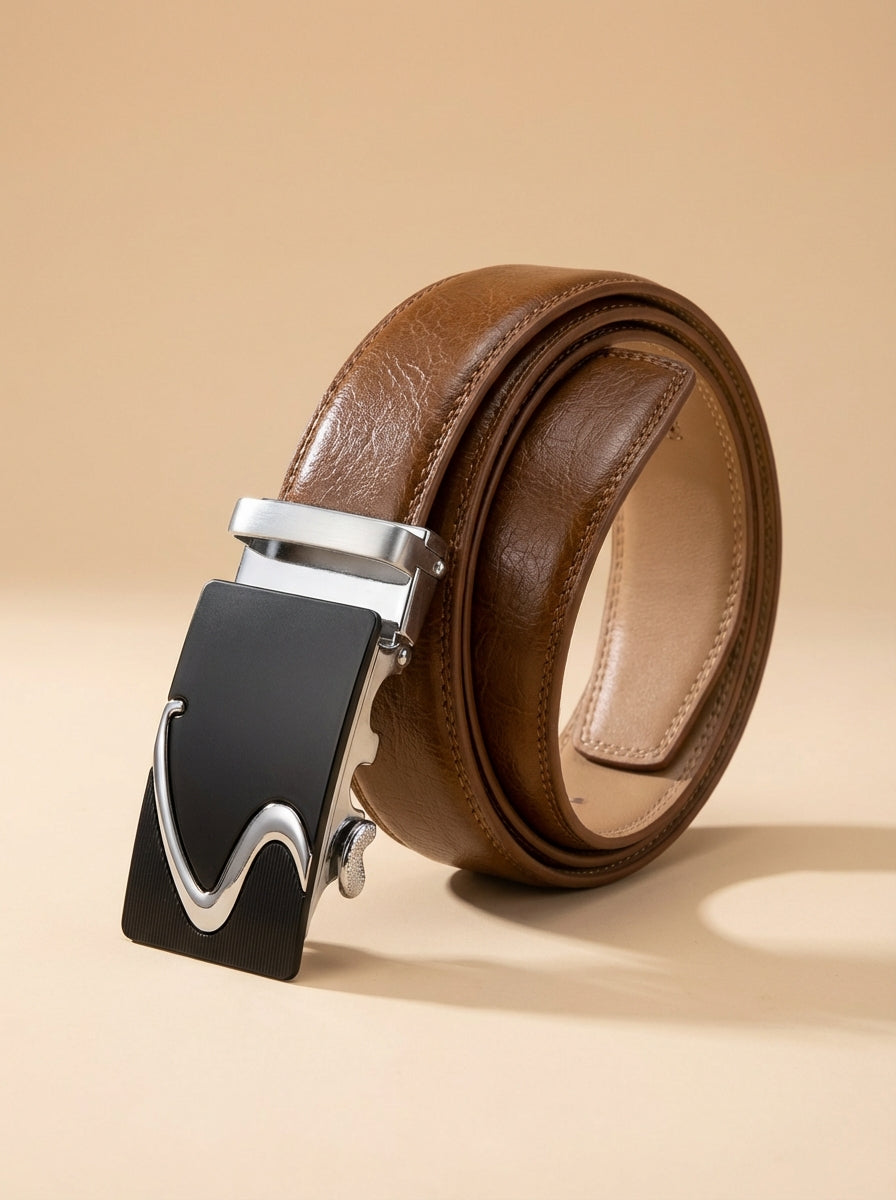 VEGETABLE TANNED 100% LEATHER BELT WITH GEOMETRIC BUCKLE - 610