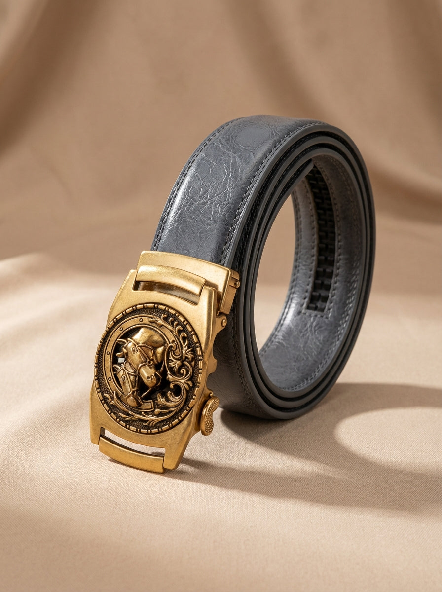 VEGETABLE TANNED 100% LEATHER BELT WITH BRONZE BUCKLE - HORSE
