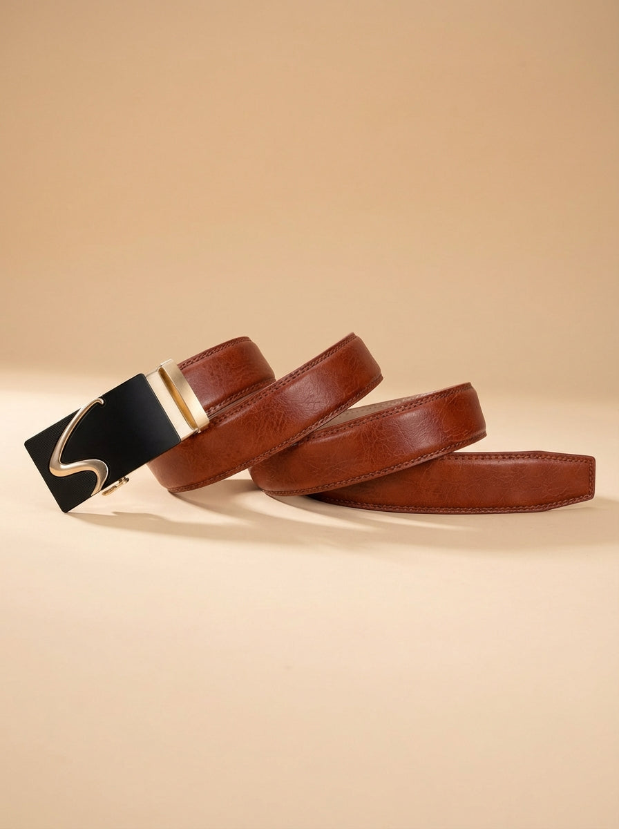 VEGETABLE TANNED 100% LEATHER BELT WITH GEOMETRIC BUCKLE - 609