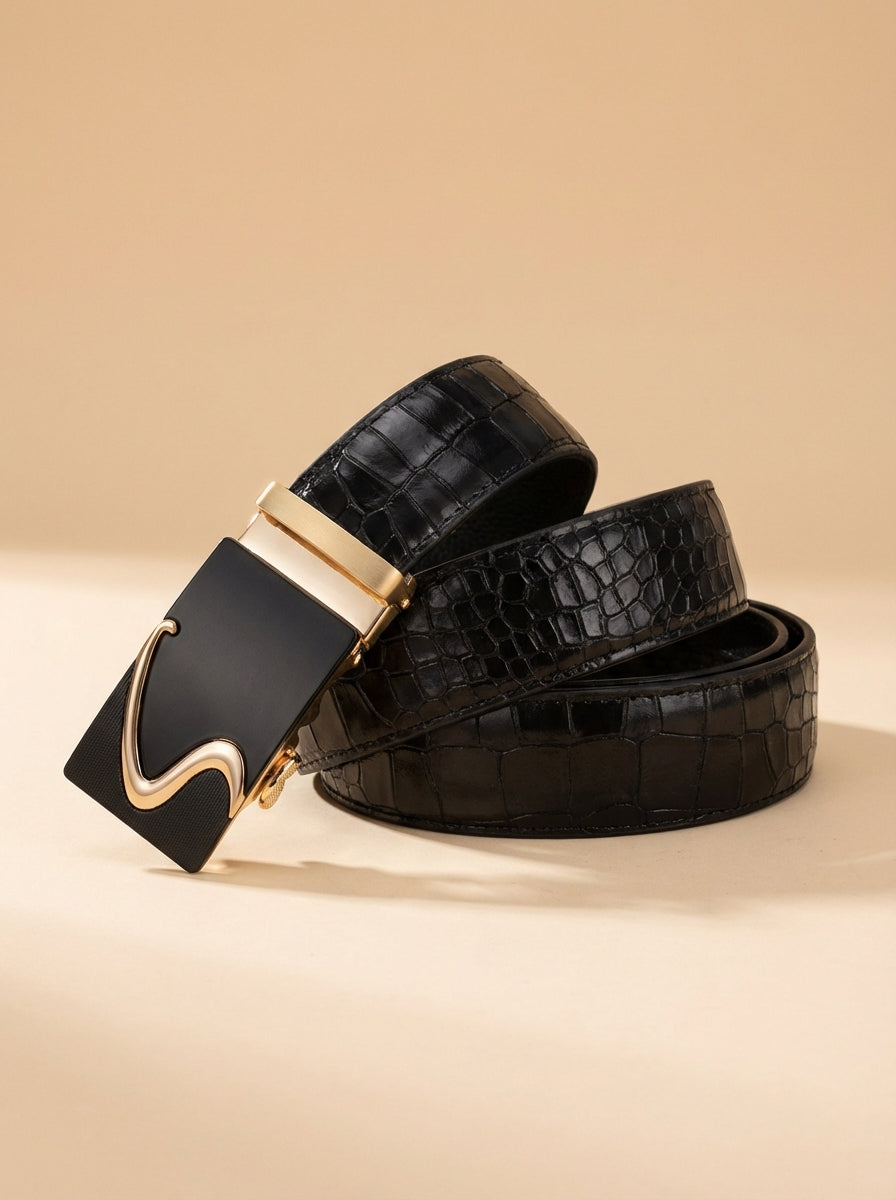 TORTOISE CRACK VEGETABLE TANNED 100% LEATHER BELT WITH GEOMETRIC BUCKLE - 609