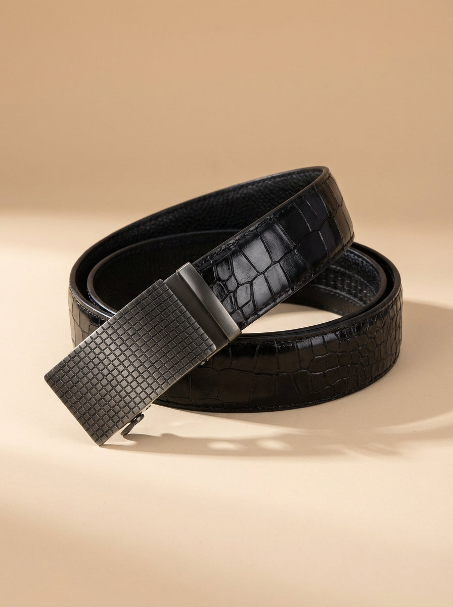 TORTOISE CRACK VEGETABLE TANNED 100% LEATHER BELT WITH CHROME PLATED BUCKLE - LY36-0088_BLA
