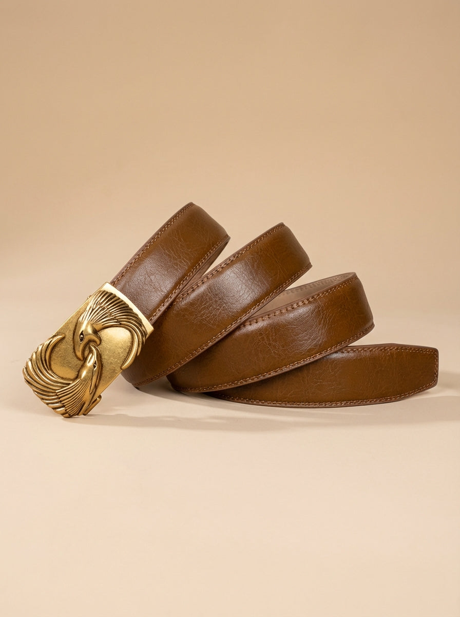 VEGETABLE TANNED 100% LEATHER BELT WITH BRONZE BUCKLE - EAGLE
