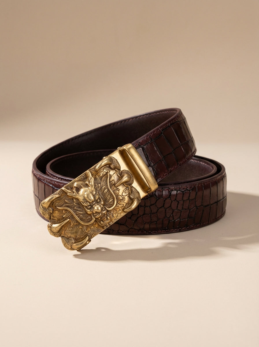 TORTOISE CRACK VEGETABLE TANNED 100% LEATHER BELT WITH BRONZE BUCKLE - CLAW