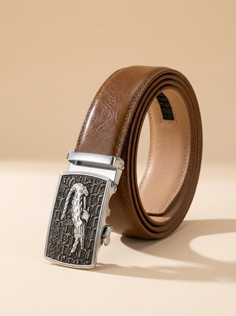 VEGETABLE TANNED 100% LEATHER BELT WITH CHROME PLATED BUCKLE - 001-012_SIL
