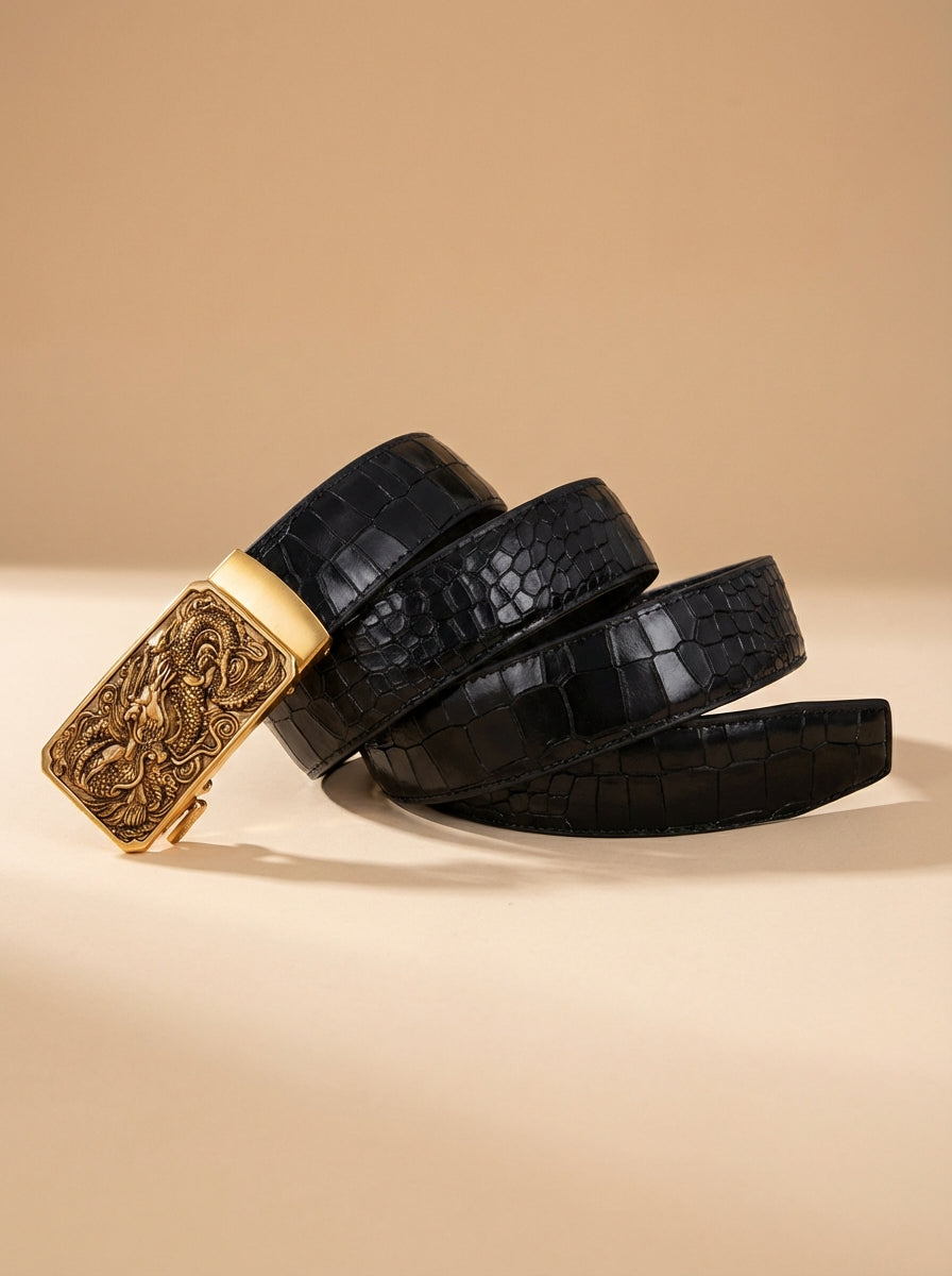 TORTOISE CRACK VEGETABLE TANNED 100% LEATHER BELT WITH BRONZE BUCKLE - FIRE DRAGON