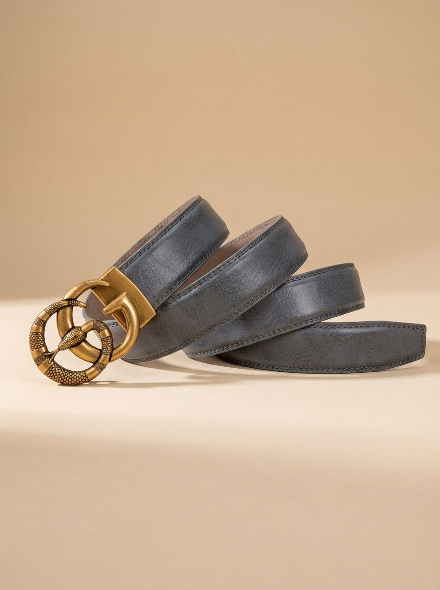 VEGETABLE TANNED 100% LEATHER BELT WITH BRONZE BUCKLE - SNAKE