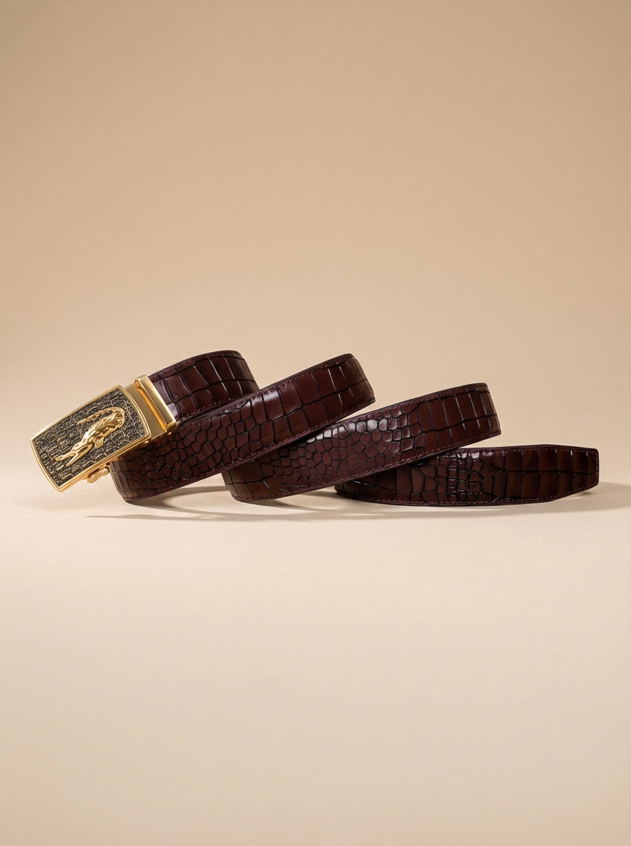 TORTOISE CRACK VEGETABLE TANNED 100% LEATHER BELT WITH CHROME PLATED BUCKLE - 001-012_GOL
