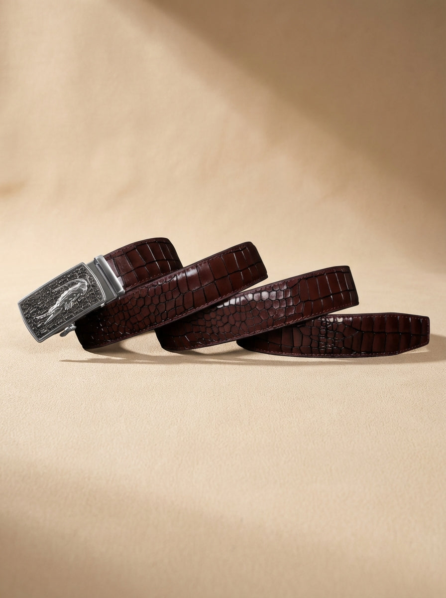 TORTOISE CRACK VEGETABLE TANNED 100% LEATHER BELT WITH CHROME PLATED BUCKLE - 001-012_SIL