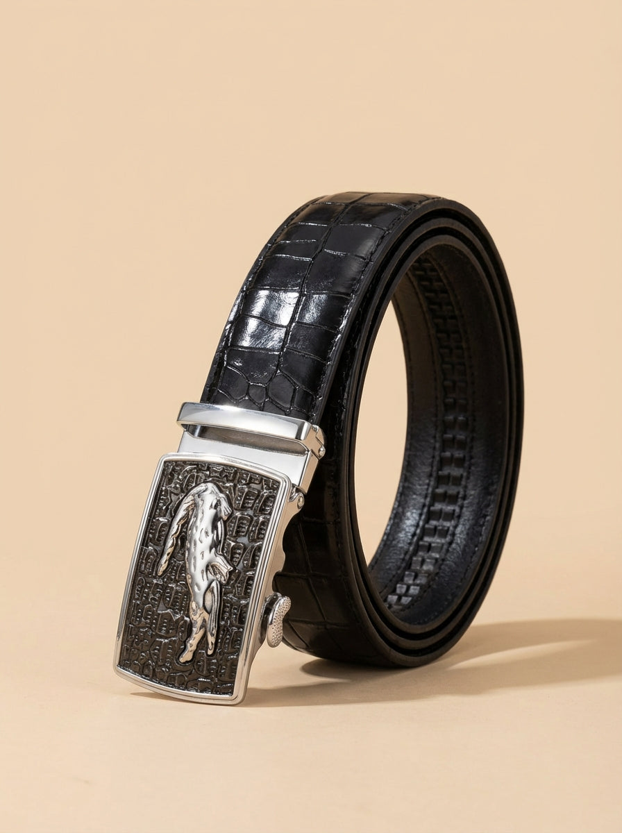 TORTOISE CRACK VEGETABLE TANNED 100% LEATHER BELT WITH CHROME PLATED BUCKLE - 001-012_SIL